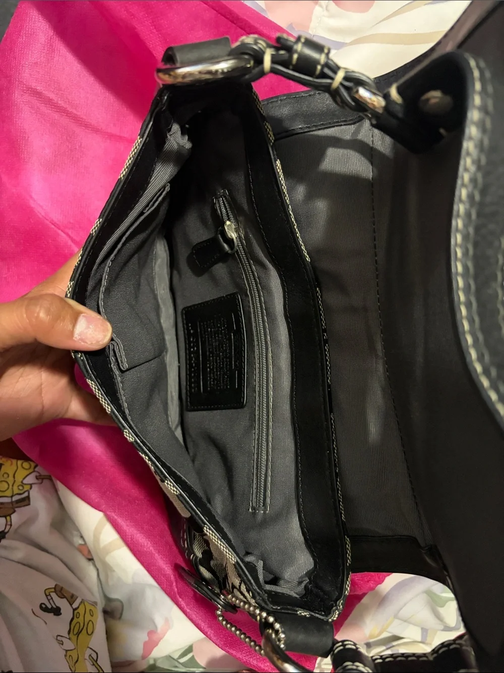 Coach Black and Gray Signature Canvas Shoulder Bag